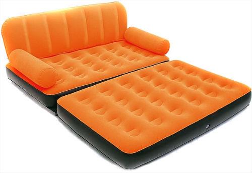 کاناپه بادی تختشو دو نفره جیر نارنجی با پمپ باد